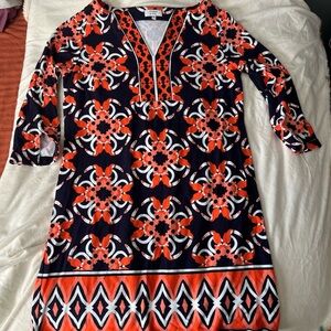 Crown & Ivy Navy and Red Patterned Midi Dress